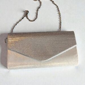 Glam Silver Glitter Clutch Purse With Removable Chain